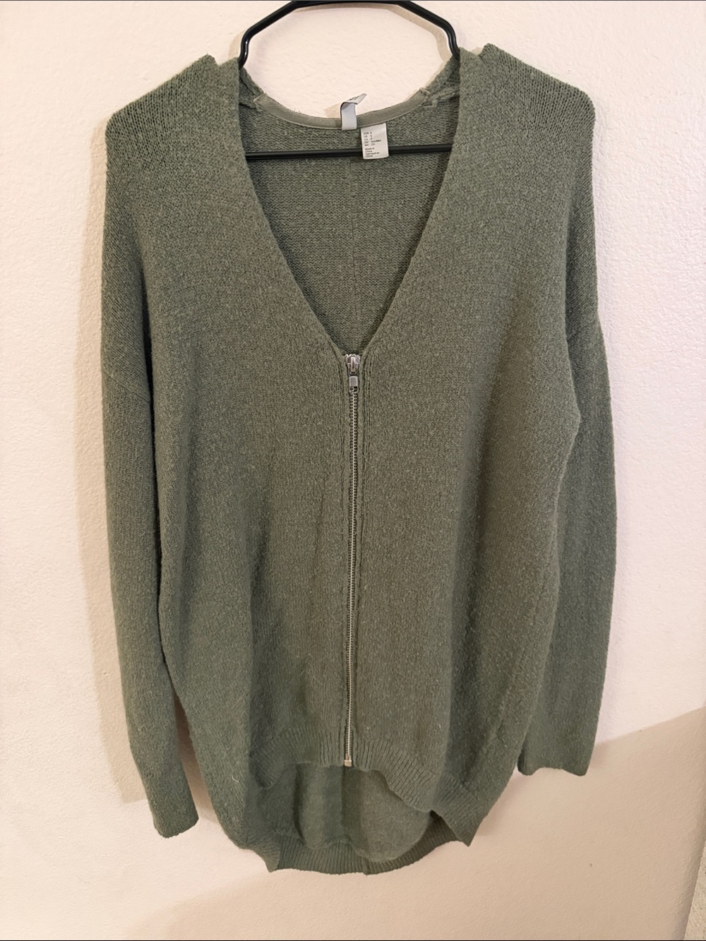 H&M Olive Green V-Neck Zip Front Sweater